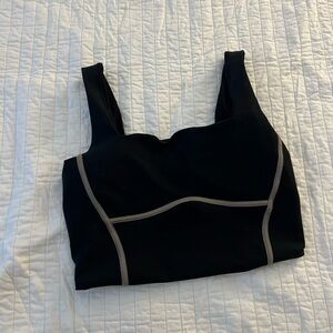 YPB sculptLUX large Cropped Black Active Tank with tan stripe